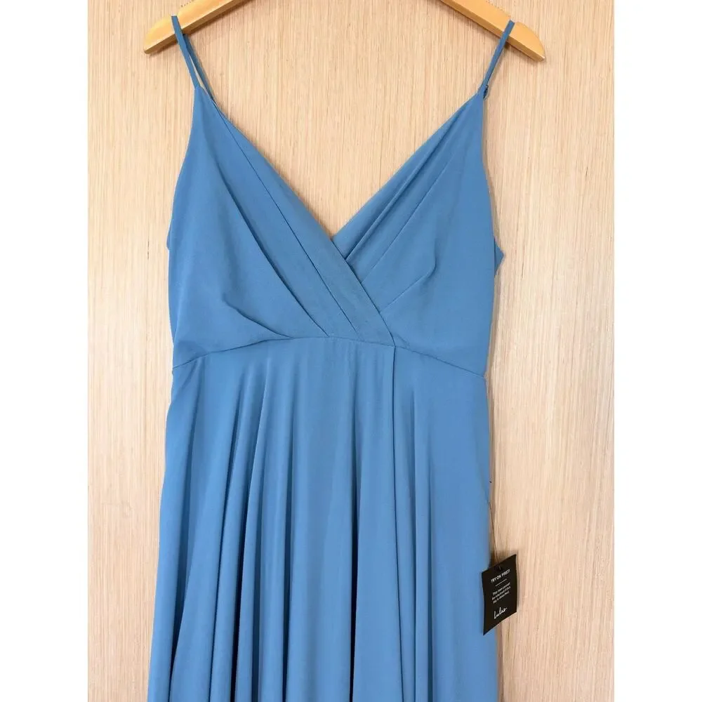 NEW Lulus All About Love Chiffon Maxi Dress Womens Size Large Pleated Slate Blue - Picture 2 of 12
